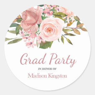 Roos Gold & Blush Graduation Party Favor Ronde Sticker