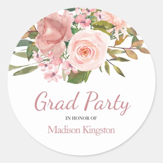 Roos Gold & Blush Graduation Party Favor Ronde Sticker (Voorkant)
