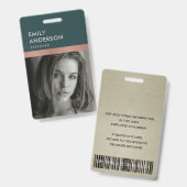 ROOS GOLD BLUSH GREEN WERKNEMER FOTO BAR CODE NAAM BADGE (Voor- en achterkant)