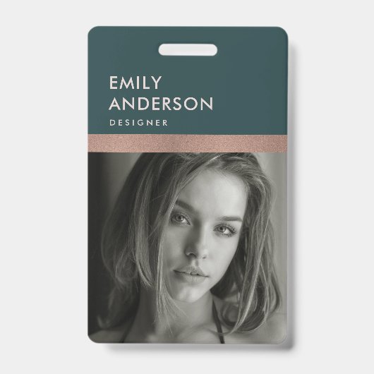 ROOS GOLD BLUSH GREEN WERKNEMER FOTO BAR CODE NAAM BADGE (Voorzijde)