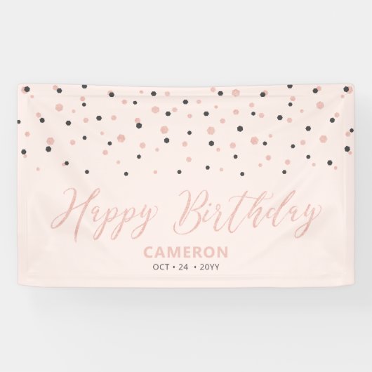 Roos Gold & Blush Hexagon Confetti Happy Birthday Spandoek (Horizontaal)