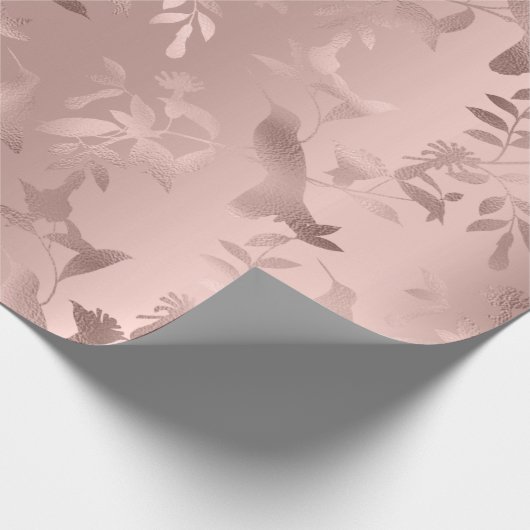 Roos Gold Blush Hummingbird Flowers Monochrome Cadeaupapier (Hoek)