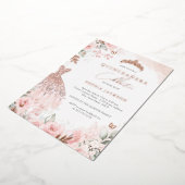 Roos Gold Blush Jurk Bloemen Quinceanera Folie Uitnodiging (Gedraaid)