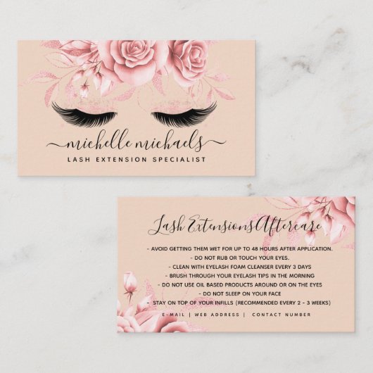Roos Gold Blush Lashes Nazorginstructies Visitekaartje (Voorkant / Achterkant)