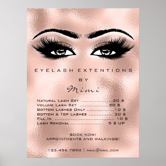 Roos Gold Blush Make-up Eyes Lashes Prijzen Glas Poster (Voorkant)