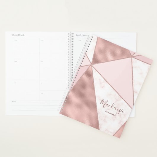 Roos Gold Blush Marble Geometric Modern Name Planner (Display)