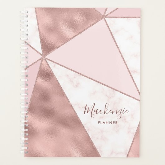 Roos Gold Blush Marble Geometric Modern Name Planner (Voorkant)