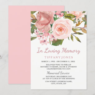 Roos Gold Blush Memorial Notice Service Kaart