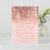 Roos Gold Blush Mermaid Glitter Gradient Sweet 16 Kaart (Staand voorkant)