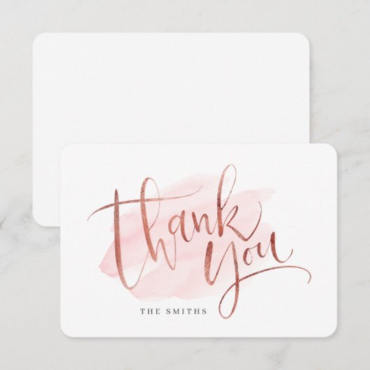 Roos Gold Blush Modern Eenvoudig Script Bedankkaart (Voorkant / Achterkant)