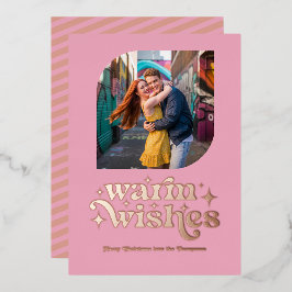 Roos Gold & Blush Modern Retro Kerstfoto Folie Feestdagenkaart