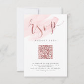 Roos Gold Blush Modern Script bruiloft QR-code RSVP Kaartje (Voorkant)
