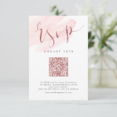 Roos Gold Blush Modern Script bruiloft QR-code RSVP Kaartje (Staand voorkant)