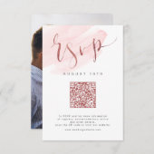 Roos Gold Blush Modern Script bruiloft QR-code RSVP Kaartje (Voorkant / Achterkant)