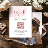 Roos Gold Blush Modern Script bruiloft QR-code RSVP Kaartje