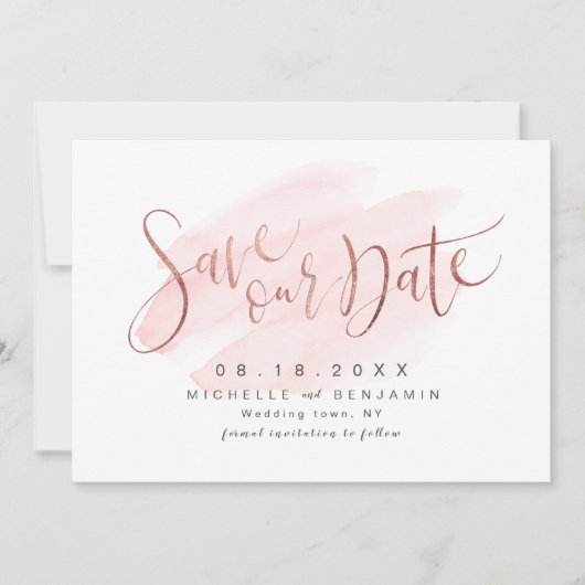 Roos Gold Blush Modern Simple Script Save the Date (Voorkant)