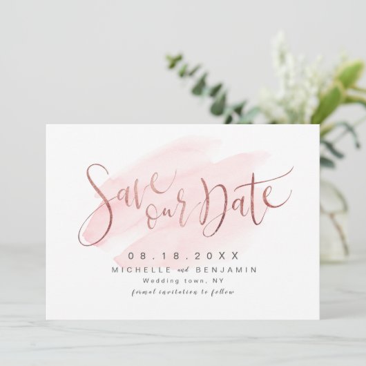 Roos Gold Blush Modern Simple Script Save the Date (Staand voorkant)