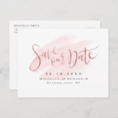 Roos Gold Blush Modern Simple Script Save the Date Aankondigingskaart (Voorkant / Achterkant)