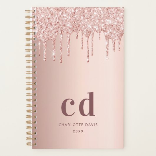 Roos Gold Blush Monogram Druppels Planner (Voorkant)