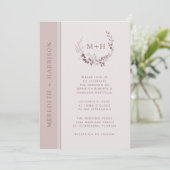 Roos Gold Blush Monogram Krans Huwelijk Kaart (Staand voorkant)