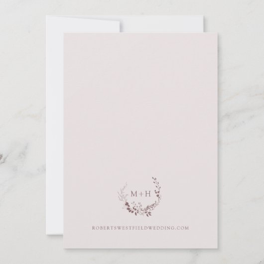 Roos Gold Blush Monogram Krans Huwelijk Kaart (Achterkant)