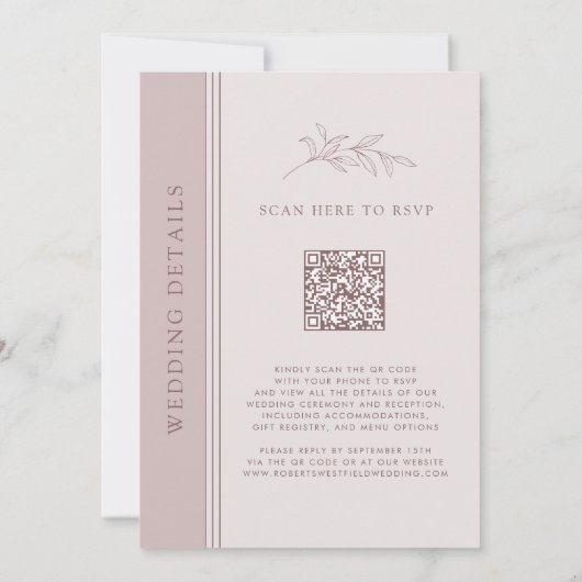Roos Gold Blush Monogram QR Code Huwelijk Kaart (Achterkant)