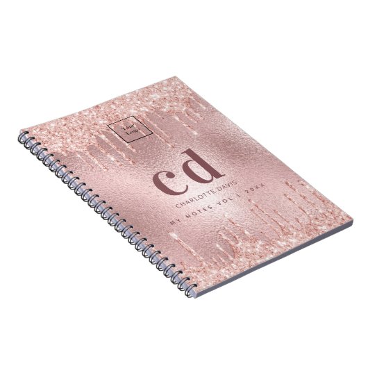 Roos Gold Blush Monogram Zakelijk logo Notitieboek (Rechterzijde)