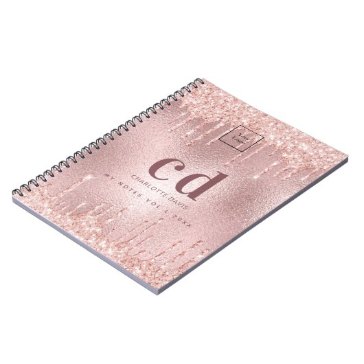 Roos Gold Blush Monogram Zakelijk logo Notitieboek (Linkerzijde)