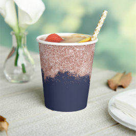 Roos Gold Blush Navy Blue Pink Girly Glitter Dust Papieren Bekers