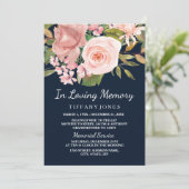 Roos Gold Blush Navy Memorial Notice Service Kaart (Staand voorkant)