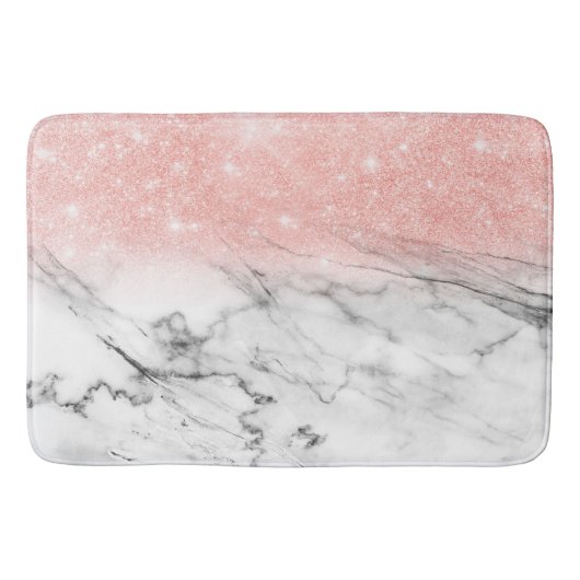 Roos Gold Blush Ombre Glitter op Trendy Marble Badmat (Voorkant)