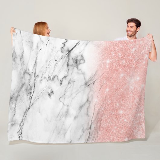 Roos Gold Blush Ombre Glitter op Trendy Marble Fleece Deken (In situ)