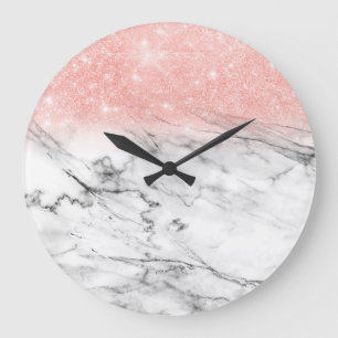 Roos Gold Blush Ombre Glitter op Trendy Marble Grote Klok