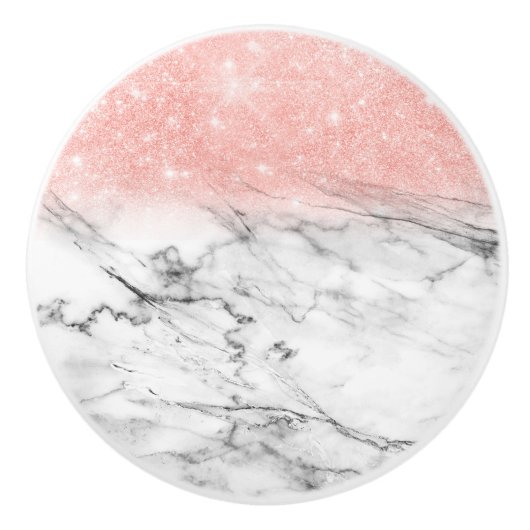 Roos Gold Blush Ombre Glitter op Trendy Marble Keramische Knop (Voorkant)
