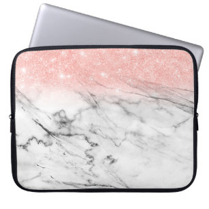 Roos Gold Blush Ombre Glitter op Trendy Marble Laptop Sleeve
