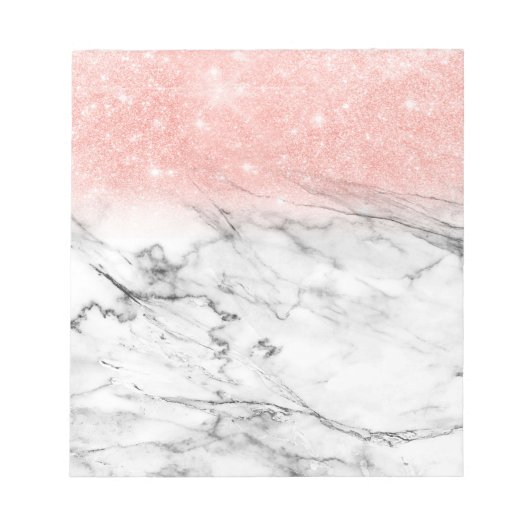 Roos Gold Blush Ombre Glitter op Trendy Marble Notitieblok (Voorkant)