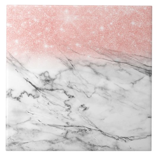 Roos Gold Blush Ombre Glitter op Trendy Marble Tegeltje (Voorkant)