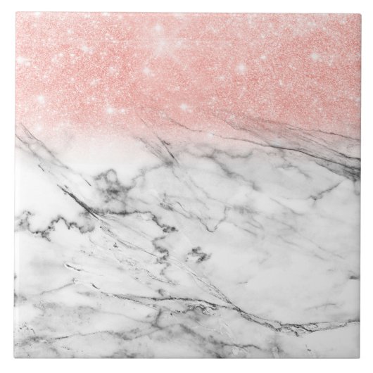 Roos Gold Blush Ombre Glitter op Trendy Marble Tegeltje (Voorkant)
