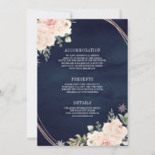 Roos Gold Blush Pink All in One Navy Blue Wedding Kaart (Achterkant)