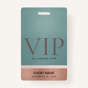 ROOS GOLD BLUSH PINK AQUA VIP EVENT TOEGANG PASS BADGE