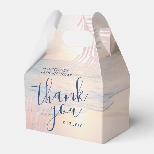 Roos Gold Blush Pink Birthday Elegant Gable Bedankdoosjes (Voorkant Zijde)