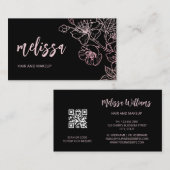 Roos Gold Blush Pink Black Floral | QR-code Busine Visitekaartje (Voorkant / Achterkant)