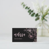 Roos Gold Blush Pink Black Floral | QR-code Busine Visitekaartje (Staand voorkant)