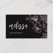 Roos Gold Blush Pink Black Floral | QR-code Busine Visitekaartje (Voorkant)