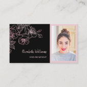 Roos Gold Blush Pink Black Floral | QR-code Busine Visitekaartje (Voorkant)