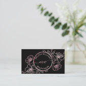 Roos Gold Blush Pink Black Floral | QR-code Visitekaartje (Staand voorkant)