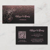 Roos Gold Blush Pink Black Floral | QR-code Visitekaartje (Voorkant / Achterkant)