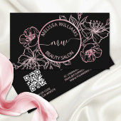 Roos Gold Blush Pink Black Floral | QR-code Visitekaartje