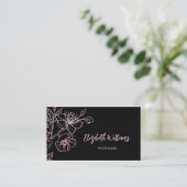 Roos Gold Blush Pink Black Floral | QR-code Visitekaartje (Staand voorkant)