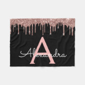 Roos Gold - Blush Pink Black Glitter Monogram Naam Fleece Deken (Voorkant (Horizontaal))